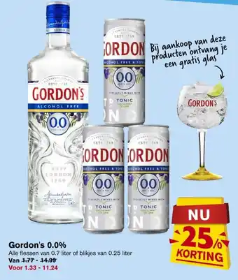 Hoogvliet Gordon's Gin 0.0% 700ml/250ml aanbieding