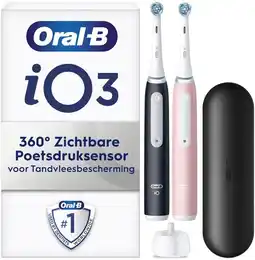 Bol.com Oral-B iO 3 Elektrische Tandenborstel - Duo Zwart en Roze - inclusief Reisetui aanbieding