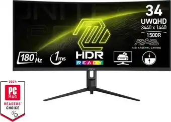 Bol.com MSI MAG 342CQR E2 - Ultra Wide QHD Curved Gaming Monitor - 180hz - 34 inch aanbieding