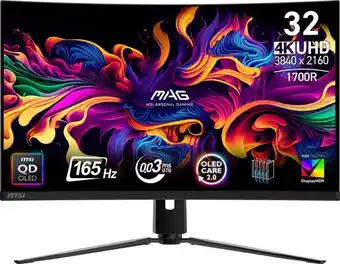 Bol.com MSI MAG 321CUP QD-OLED - 4K UHD Curved Gaming Monitor - 165hz - 32 Inch - USB-C PD 15W aanbieding