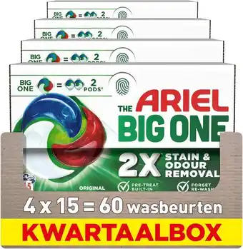 Bol.com Ariel 3in1 Wasmiddel Pods The Big One Original - 4 x 15 stuks aanbieding