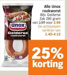 Albert Heijn Alle Unox rookworst aanbieding
