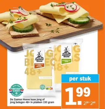 Albert Heijn De Zaanse Hoeve kaas jong of jong belegen 48+ in plakken aanbieding