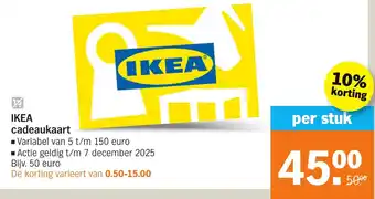 Albert Heijn IKEA cadeaukaart aanbieding