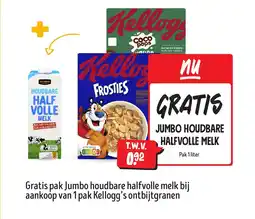 Jumbo Gratis pak jumbo houdbare halfvolle melk bij aankoop van 1 pak kellogg's ontbijtgranen aanbieding