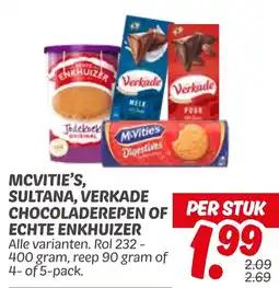 Dekamarkt Mcvitie's, Sultana, Verkade Chocoladerepen of Echte Enkhuizer aanbieding