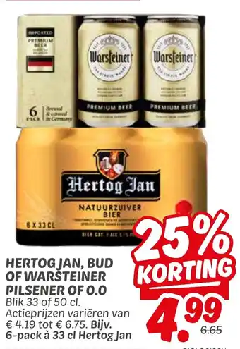 Dekamarkt Hertog Jan, Bud of Warsteiner Pilsener of 0.0 aanbieding