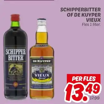 Dekamarkt Schipperbitter of De Kuyper Vieux aanbieding