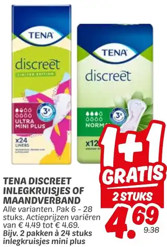 Dekamarkt Tena Discreet Inlegkruisjes of Maandverband aanbieding