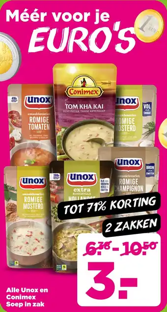 PLUS Alle Unox en Conimex Soep in zak aanbieding