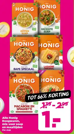 PLUS Alle Honig Deegwaren, mix voor soep en maaltijden aanbieding
