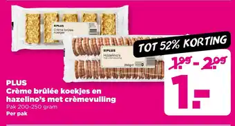 PLUS PLUS Crème brûlée koekjes en hazelino's met crèmevulling aanbieding