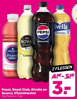 PLUS Pepsi, Royal Club, Rivella en Sourcy Vitaminwater aanbieding