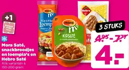 PLUS Mora Saté, snackbroodjes en loempia's en Hebro Saté aanbieding