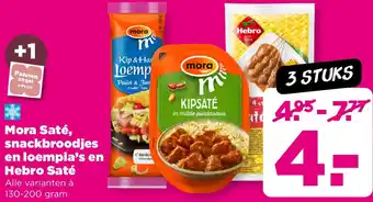 PLUS Mora Saté, snackbroodjes en loempia's en Hebro Saté aanbieding
