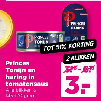 PLUS Princes Tonijn en Haring in Tomatensaus aanbieding