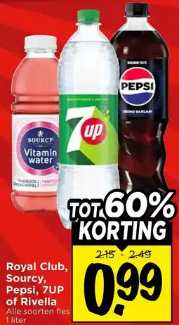 Vomar Voordeelmarkt Royal Club, Sourcy, Pepsi, 7UP of Rivella aanbieding