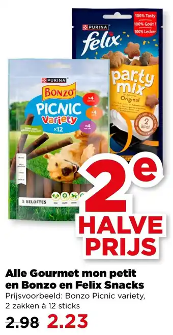PLUS Alle Gourmet mon petit en Bonzo en Felix Snacks aanbieding