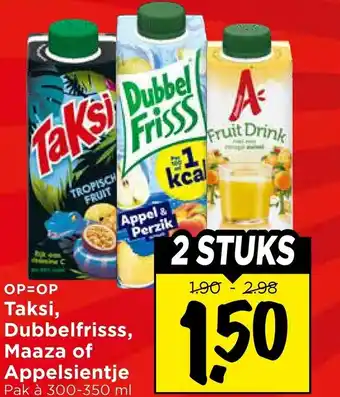 Vomar Voordeelmarkt Taksi, Dubbelfrisss, Maaza of Appelsientje aanbieding