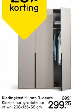 Leen Bakker Kledingkast Milaan 3-deurs aanbieding