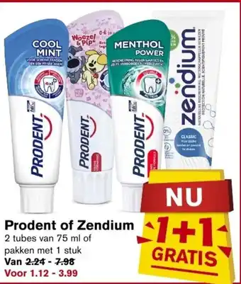 Hoogvliet Prodent of Zendium Tandpasta 2*75ml aanbieding