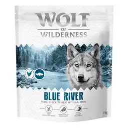 Zooplus Wolf of Wilderness Adult Blue River Zalm - graanvrij - Voordeelpakket: 4 x 1 kg Nieuw Recept aanbieding