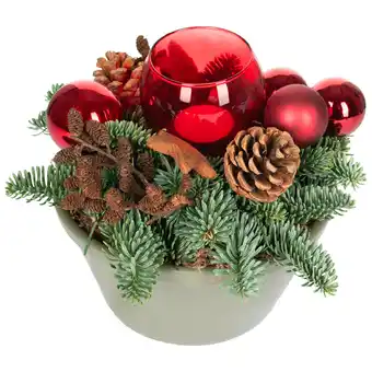 Dekamarkt DekaMarkt Kerststuk in keramiek rood/goud aanbieding