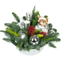 Dekamarkt DekaMarkt Kerststuk zinken schaal rood/zilver aanbieding