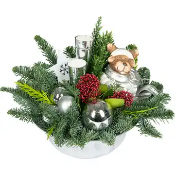 Dekamarkt DekaMarkt Kerststuk zinken schaal rood/zilver aanbieding