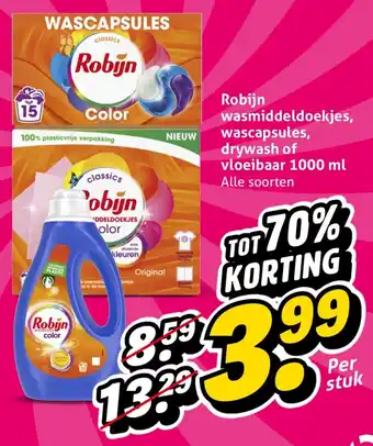 Hoogvliet Robijn wasmiddeldoekjes, wascapsules, drywash of vloeibaar aanbieding