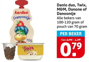 Hoogvliet Danio duo, Twix, M&M, Danone of Danoontje aanbieding