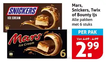 Hoogvliet Mars, Snickers, Twix of Bounty ijs aanbieding