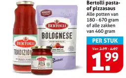 Hoogvliet Bertolli pasta of pizzasaus aanbieding