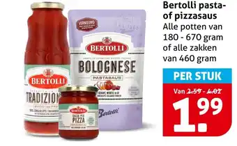 Hoogvliet Bertolli pasta of pizzasaus aanbieding