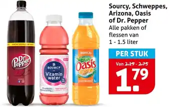 Hoogvliet Sourcy, Schweppes, Arizona, Oasis of Dr. Pepper aanbieding