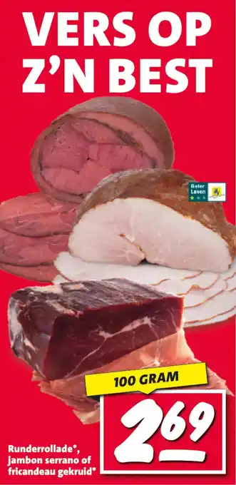 Nettorama Runderrollade, jambon serrano of fricandeau gekruid aanbieding