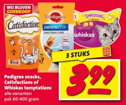 Nettorama Pedigree snacks, Catisfactions of Whiskas temptations aanbieding