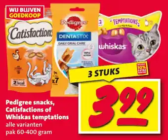 Nettorama Pedigree snacks, Catisfactions of Whiskas temptations aanbieding