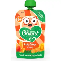 Jumbo Olvarit 6+ Maanden Knijpfruit Appel Sinaasappel Wortel 100g aanbieding
