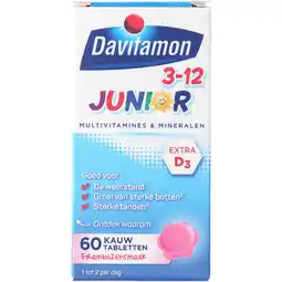 Jumbo Davitamon Junior 3-12 kauwvitamines framboos, 60 stuks aanbieding