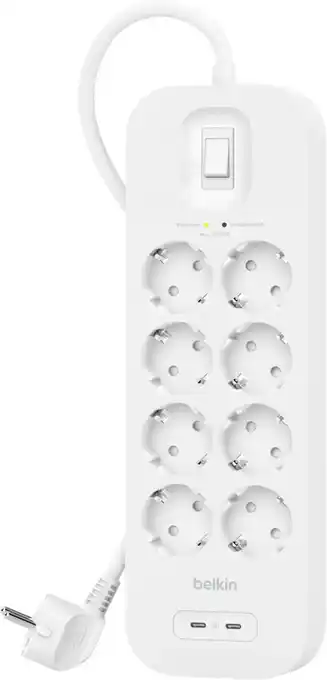 Coolblue Belkin Surge Protection 8 Outlet 2 Meter Dual Usb C 30W PD Wit aanbieding