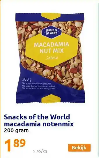 Action Snacks Of The World Macadamia Notenmix 200 Gram aanbieding