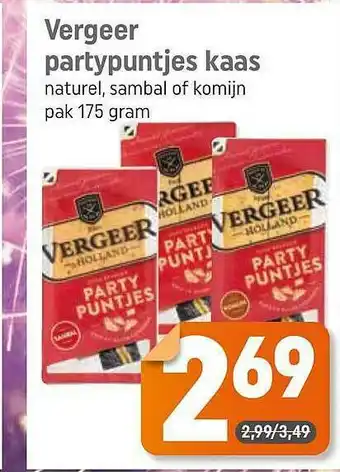 Dagwinkel Vergeer Partypuntjes Kaas Naturel, Sambal Of Komijn aanbieding