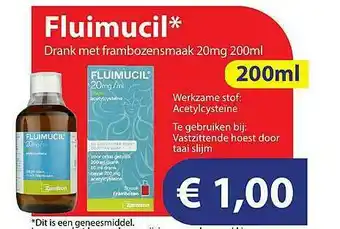 Die Grenze Fluimucil Drank Met Frambozensmaak 20mg 200ml aanbieding