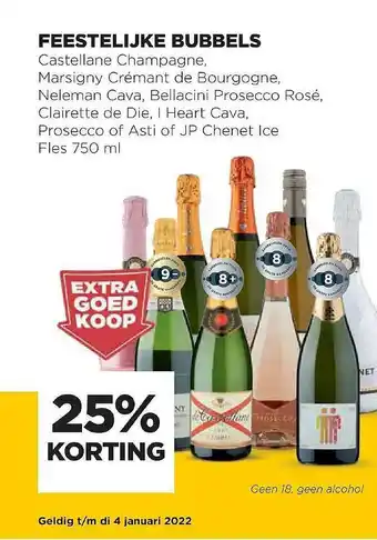 Jumbo Feestelijke Bubbels Castellane Champagne, Marsigny Crémant De Bourgogne, Neleman Cava, Bellacini Prosecco Rosé, Clairette De  aanbieding