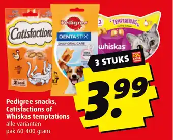 Boni Pedigree snacks, Catisfactions of Whiskas temptations alle varianten aanbieding