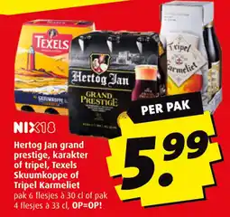Boni Hertog Jan grand prestige, karakter of tripel, Texels Skuumkoppe of Tripel Karmeliet aanbieding