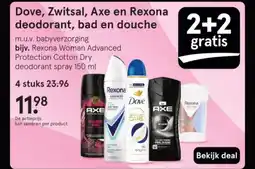 Etos Dove, Zwitsal, Axe en Rexona deodorant, bad en douche aanbieding