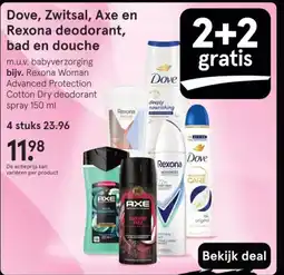 Etos Dove, Zwitsal, Axe en Rexona deodorant, bad en douche aanbieding