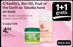 Etos O'Keeffe's, Bio-Oil, Fruit of the Earth en Tabaiba hand en body aanbieding